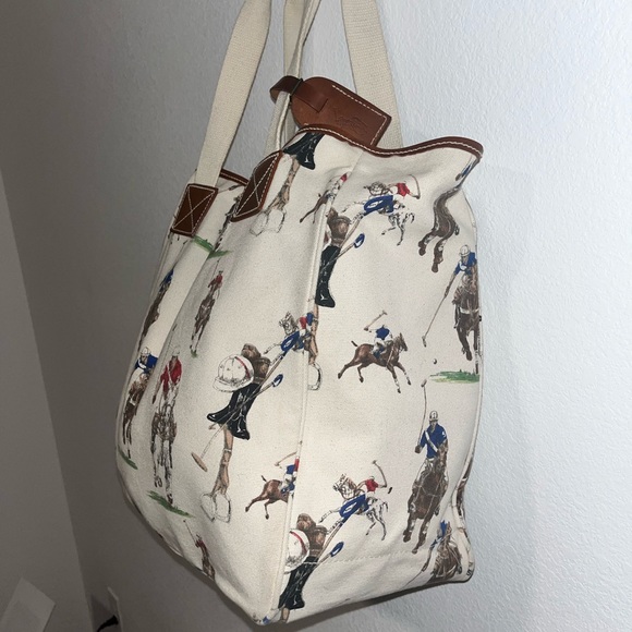 RALPH LAUREN Vintage POLO Player HORSE PRINT Tote bag Shopper Travel Bag - Picture 3 of 10